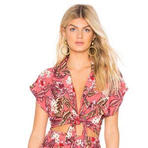 MinkPink Tropical Islands Tie Front Crop Top